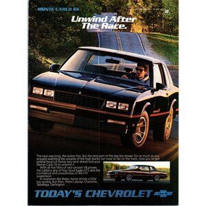 1986 Chevy Monte Carlo SS Coupe Vintage Print Ad Windy 2 Lane Road Wall Art